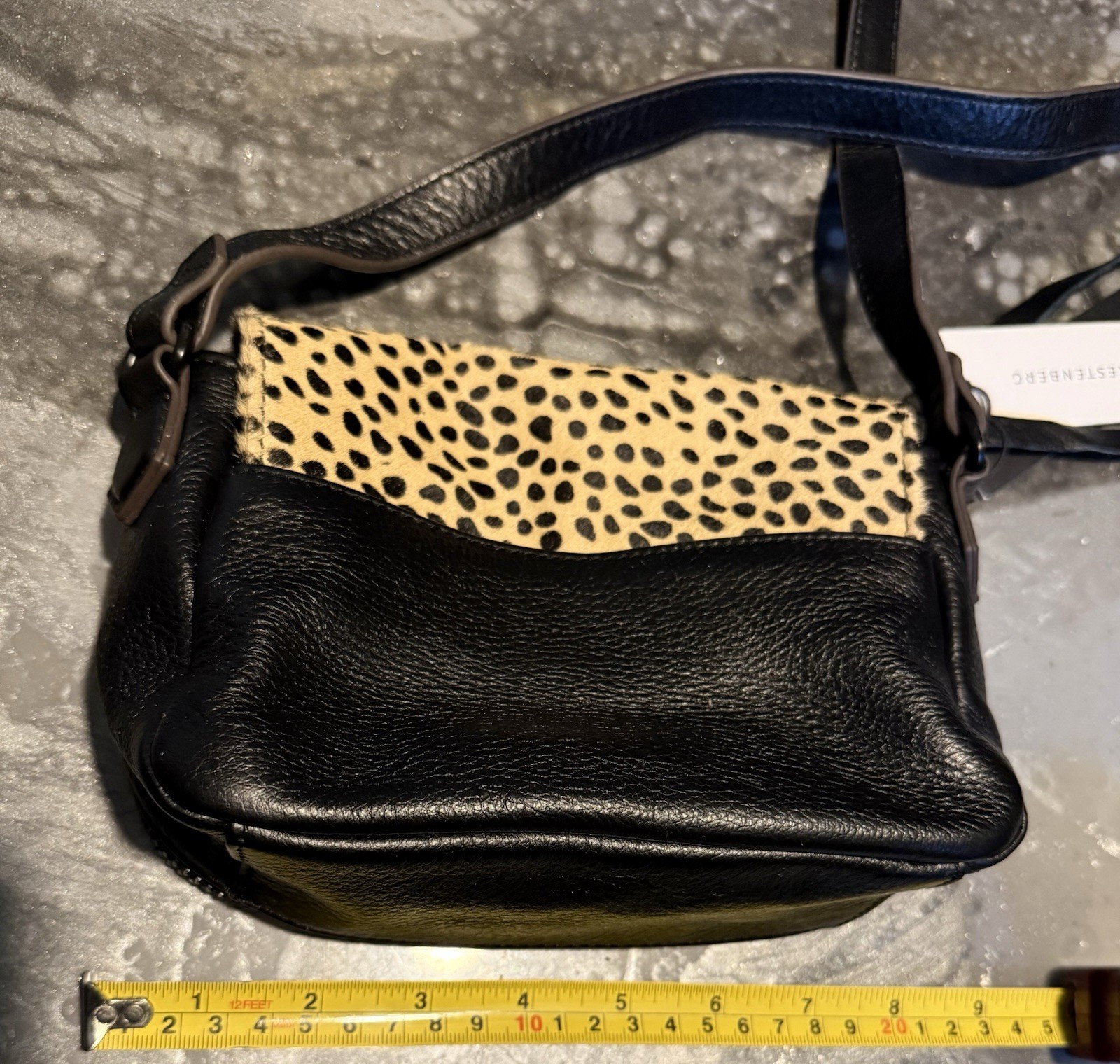 Aimee Kestenberg Black Leopard Animal Print Crossbody Zip/Mag Snap Pockets