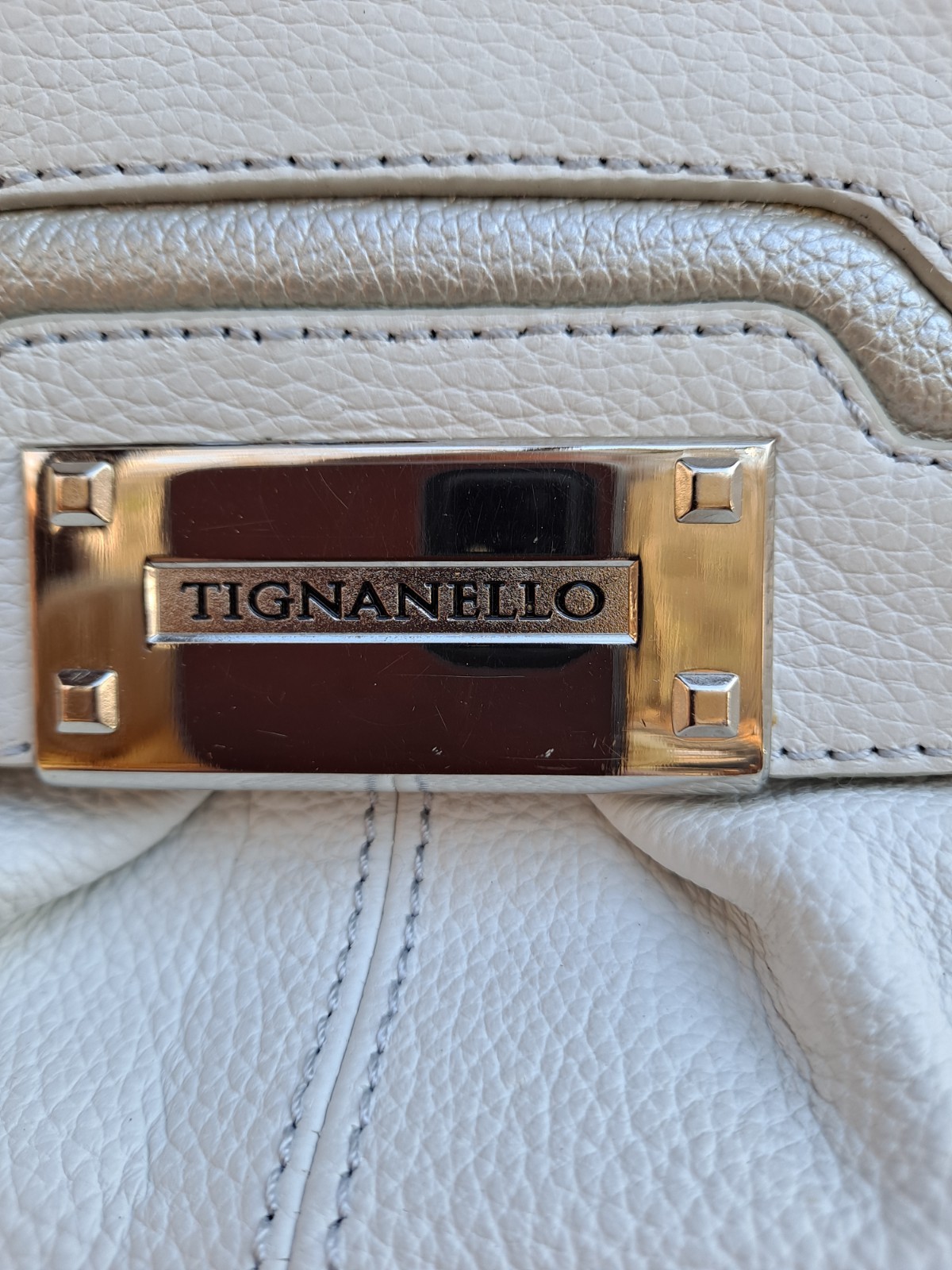 new White Pebble Grain Leather Large TIGNANELLO SHOULDERBAG w/Wallet Organizer