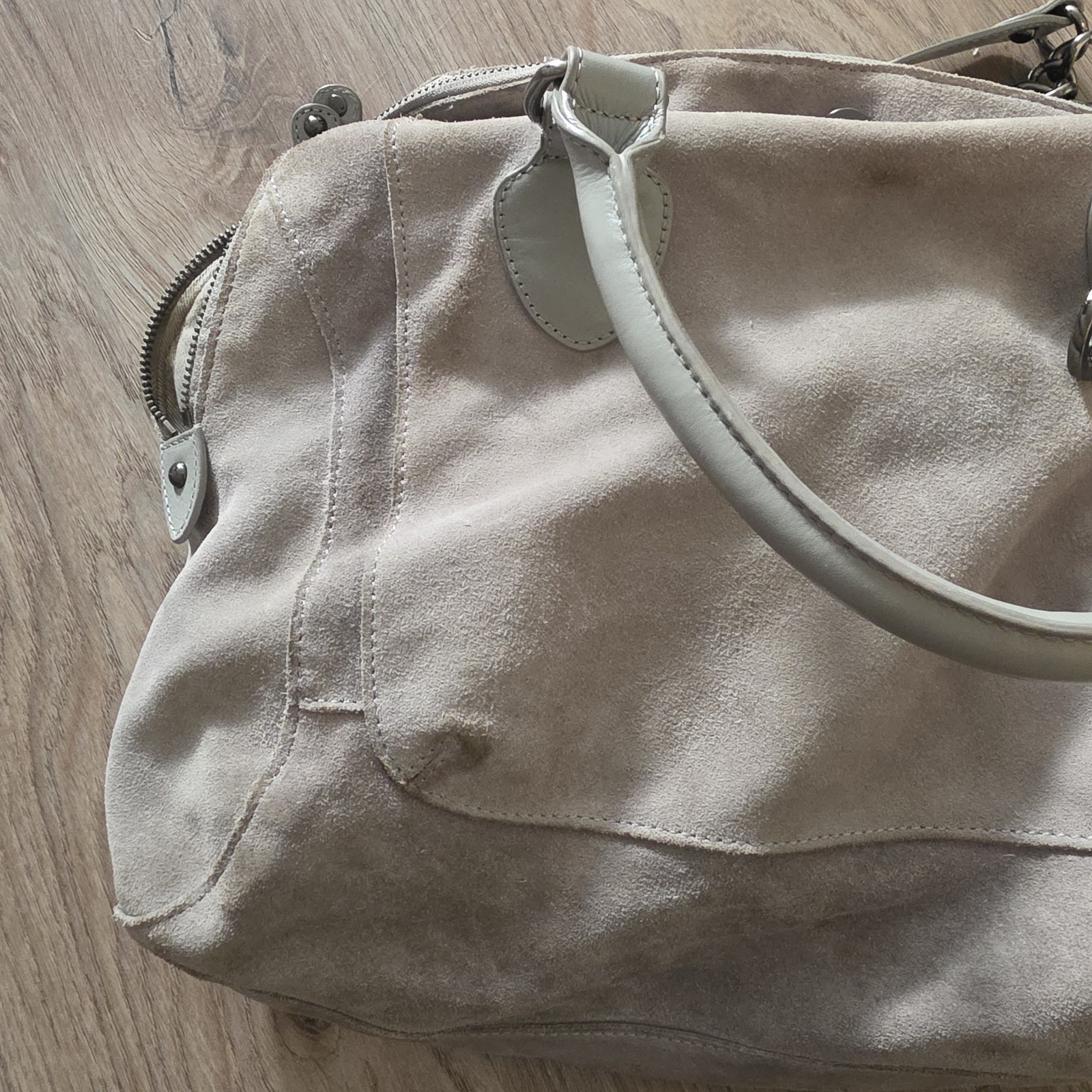 Audrey Brooke Y2K Suede Leather Slouchy Grey Blue Shoulder Bag Purse