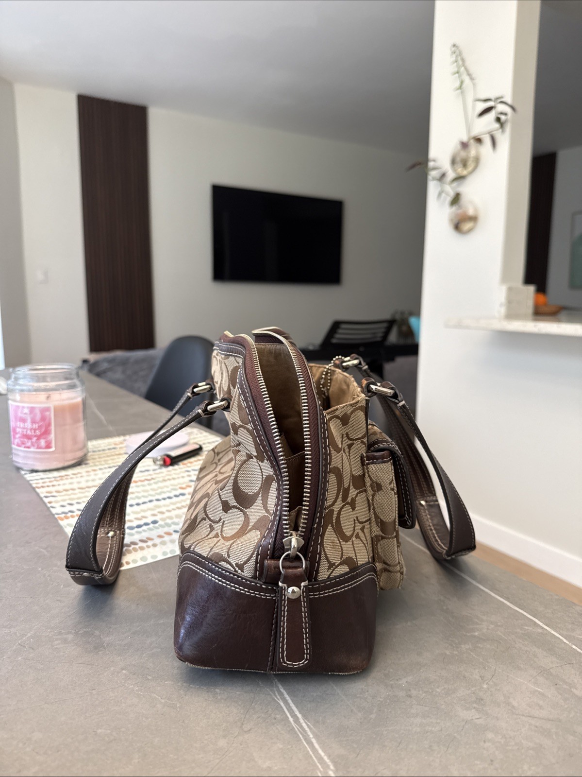 Coach Hampton Signature Dome Satchel Handbag Shoulder Bag Black F13977
