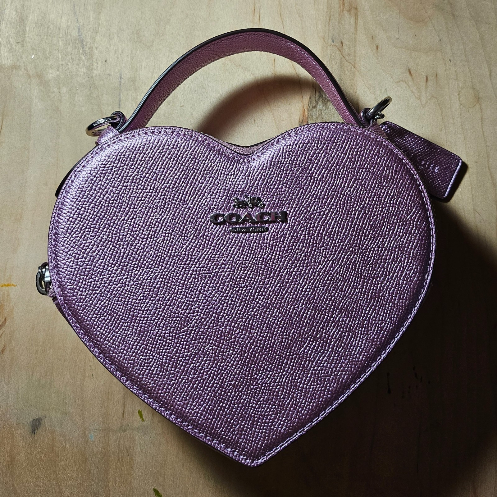 Coach Heart Women’s Crossbody Bag and Handbag – Chrome Purple, Silver Hardware