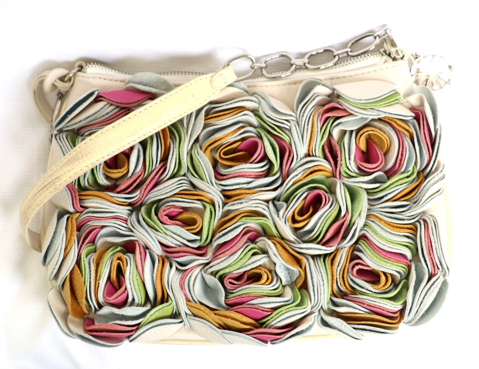 Brighton Masterpiece Collection 3D Leather Cream & Multicolor Floral Handbag