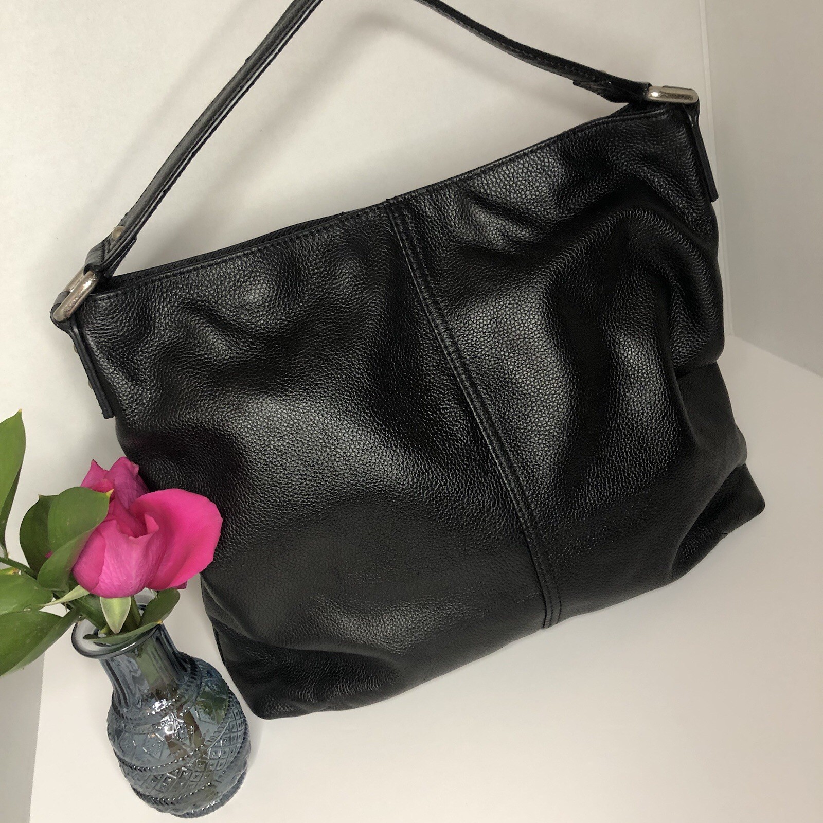 Kooba Classic Black Genuine Leather Hobo Tote Bag Shoulder Bag Lagenlook EUC