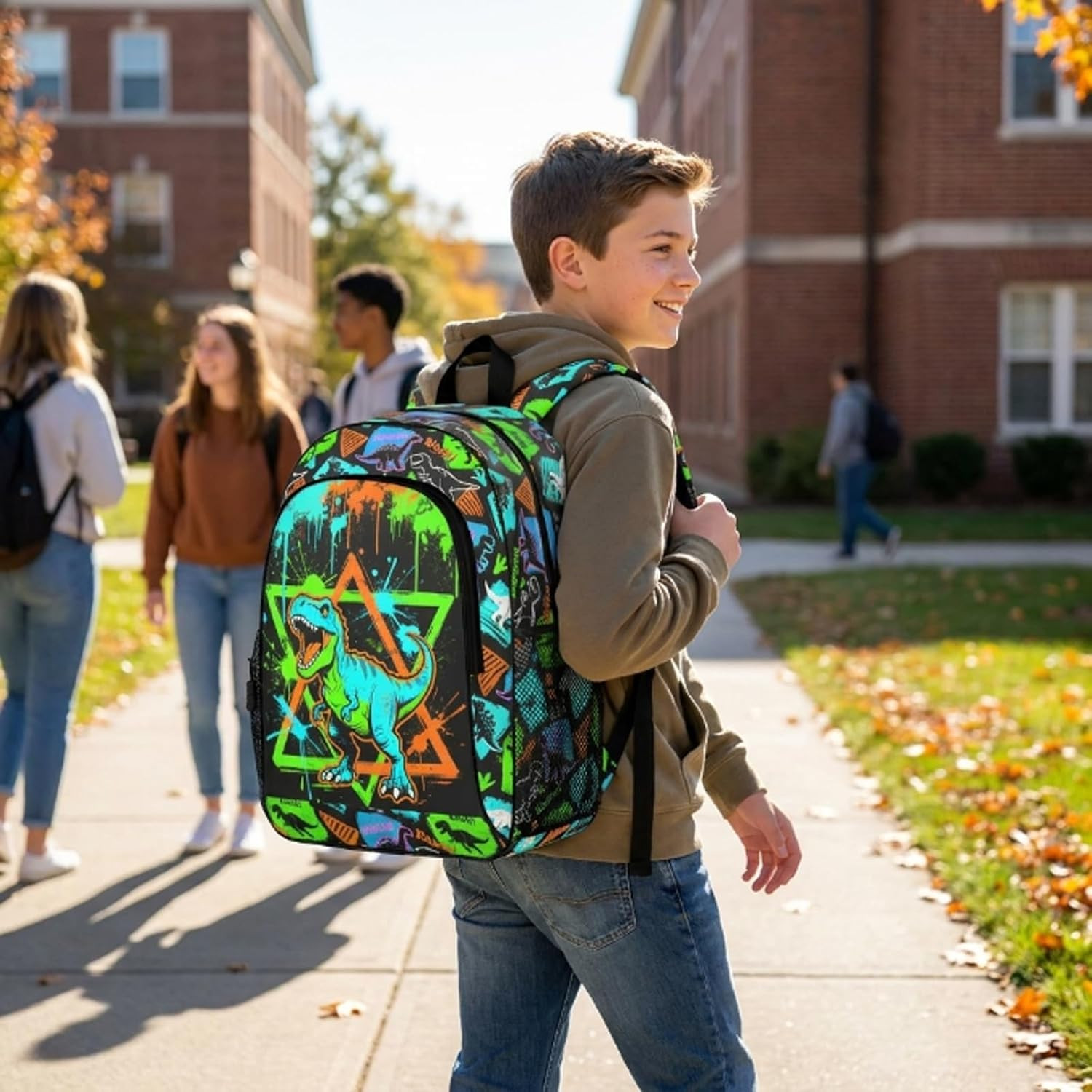 Kids Backpack, Street Art Graffiti T-Rex School Backpack, Dinosaur Splash Print