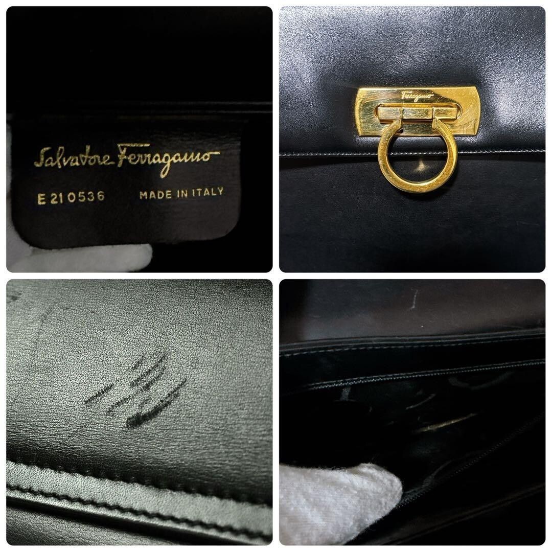 Salvatore Ferragamo Gancini Black Leather Top Handle Handbag Gold Hardware 72