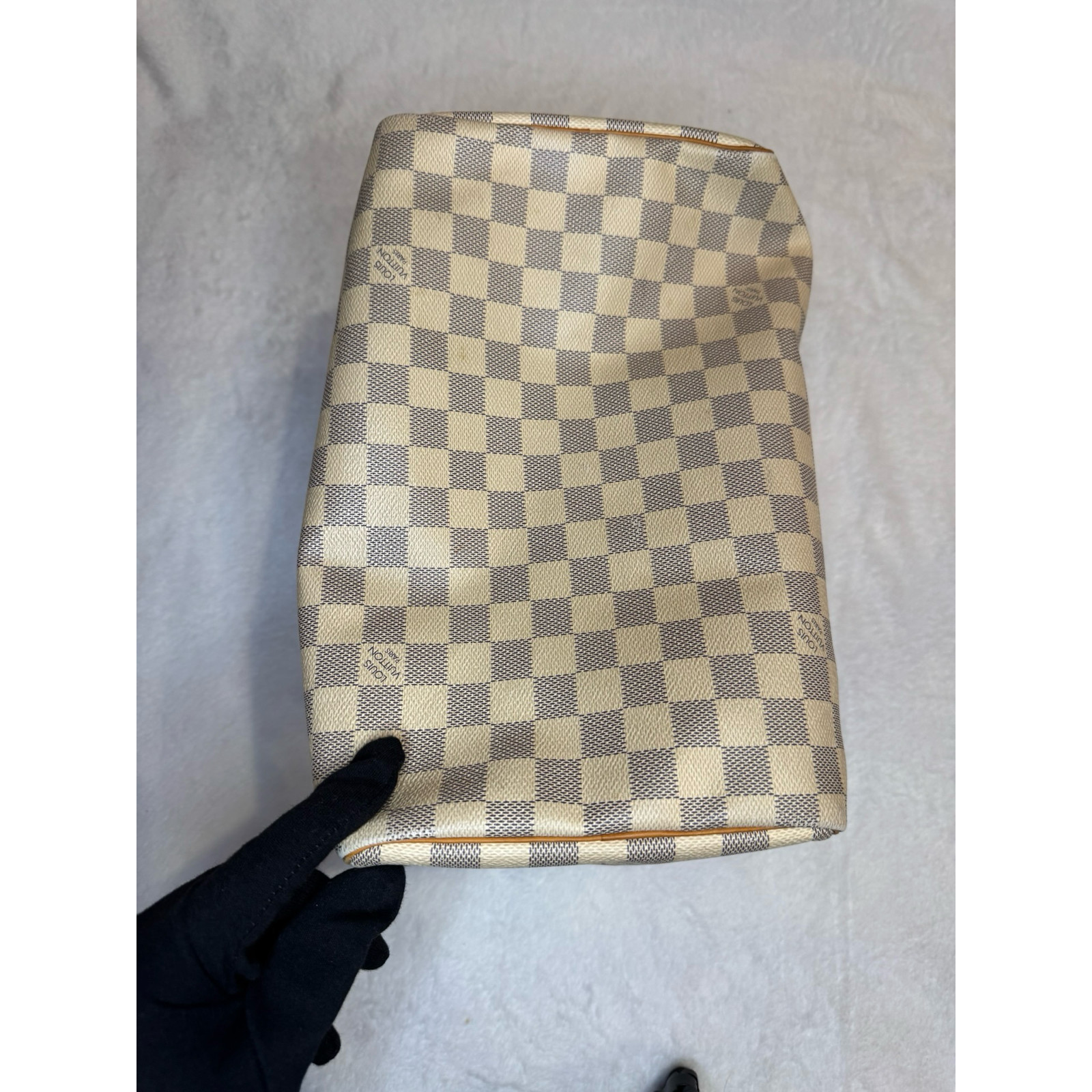 Louis Vuitton Speedy 30 Damier Azur Canvas Vachetta Leather Lock Key Bag Charm G