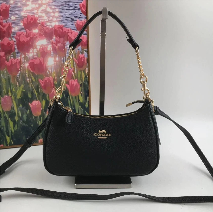 COACH CA209 TERI Shoulder Bag Hand Bag Black Refined Pebble Leather Outlet New!!