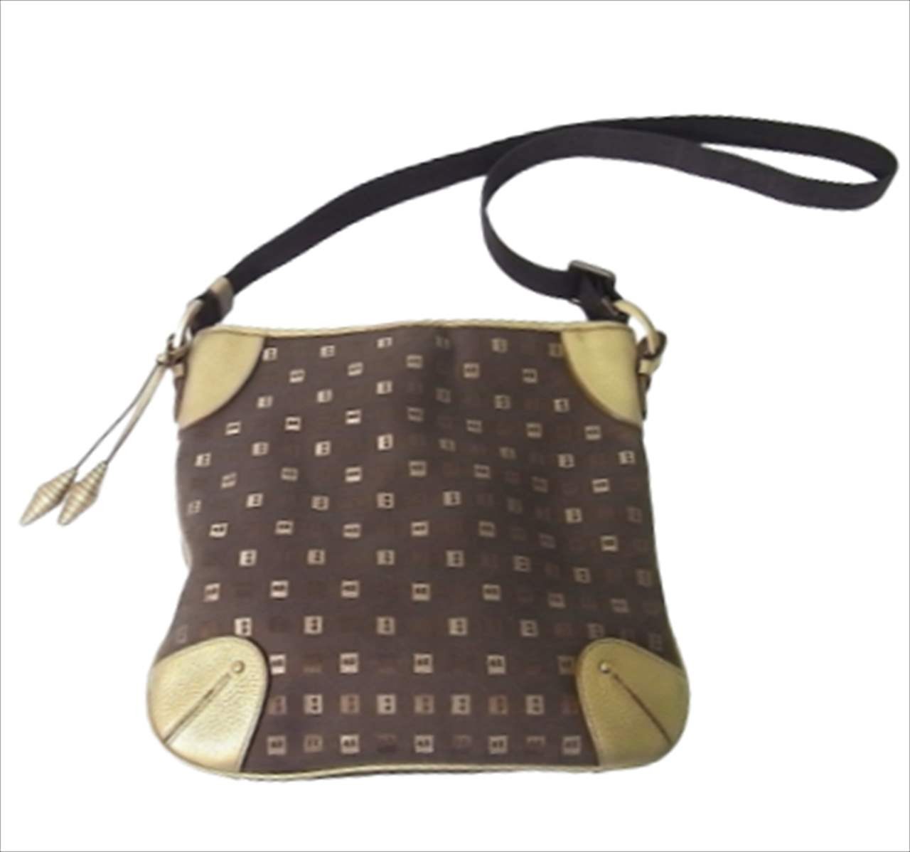 BALLY Canvas Grained Leather Brown Crossbody Shoulder Bag Size:W:12.2×H:12.2 in.