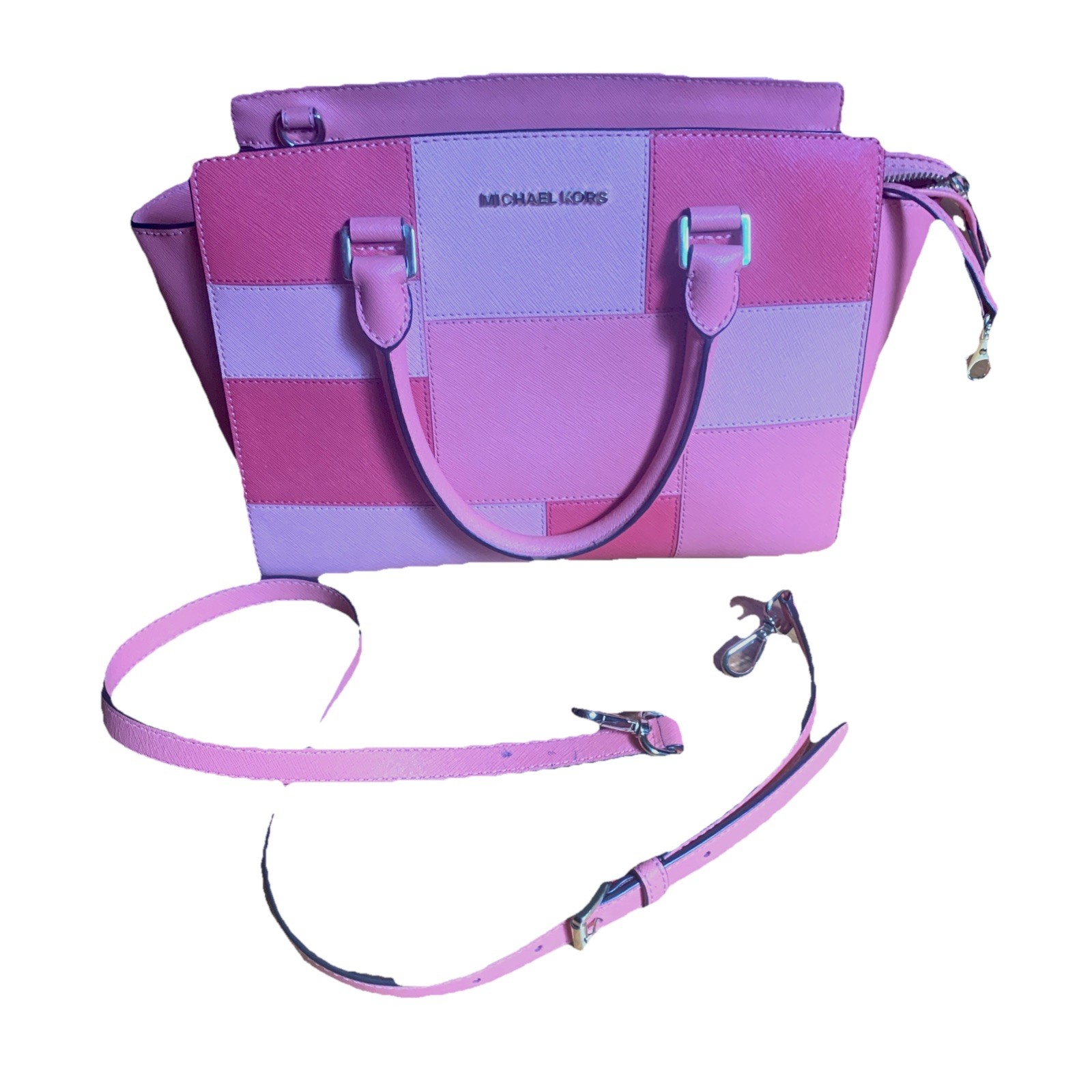 Michael Kors Selma Md Tile Patch Top Zip Satchel Pink grapfruit