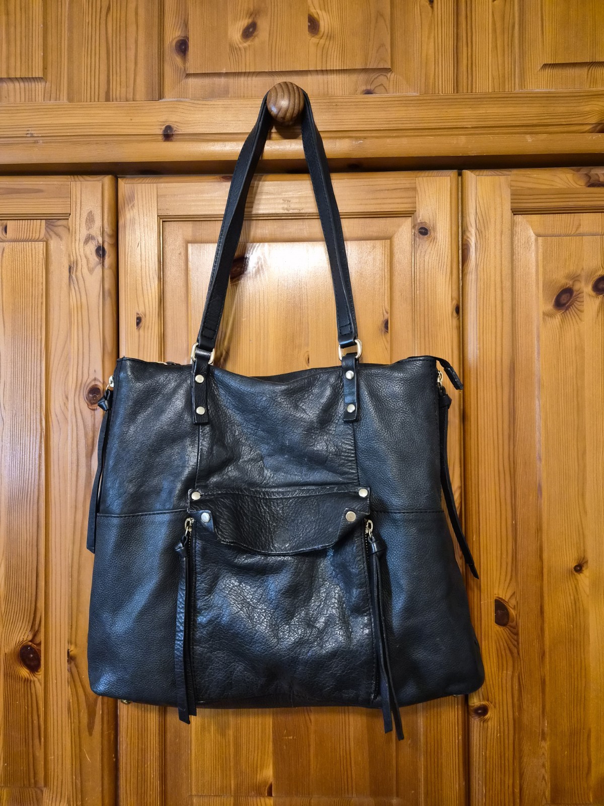 Kooba Black Leather Slouchy Tote Shoulder Bag Boho