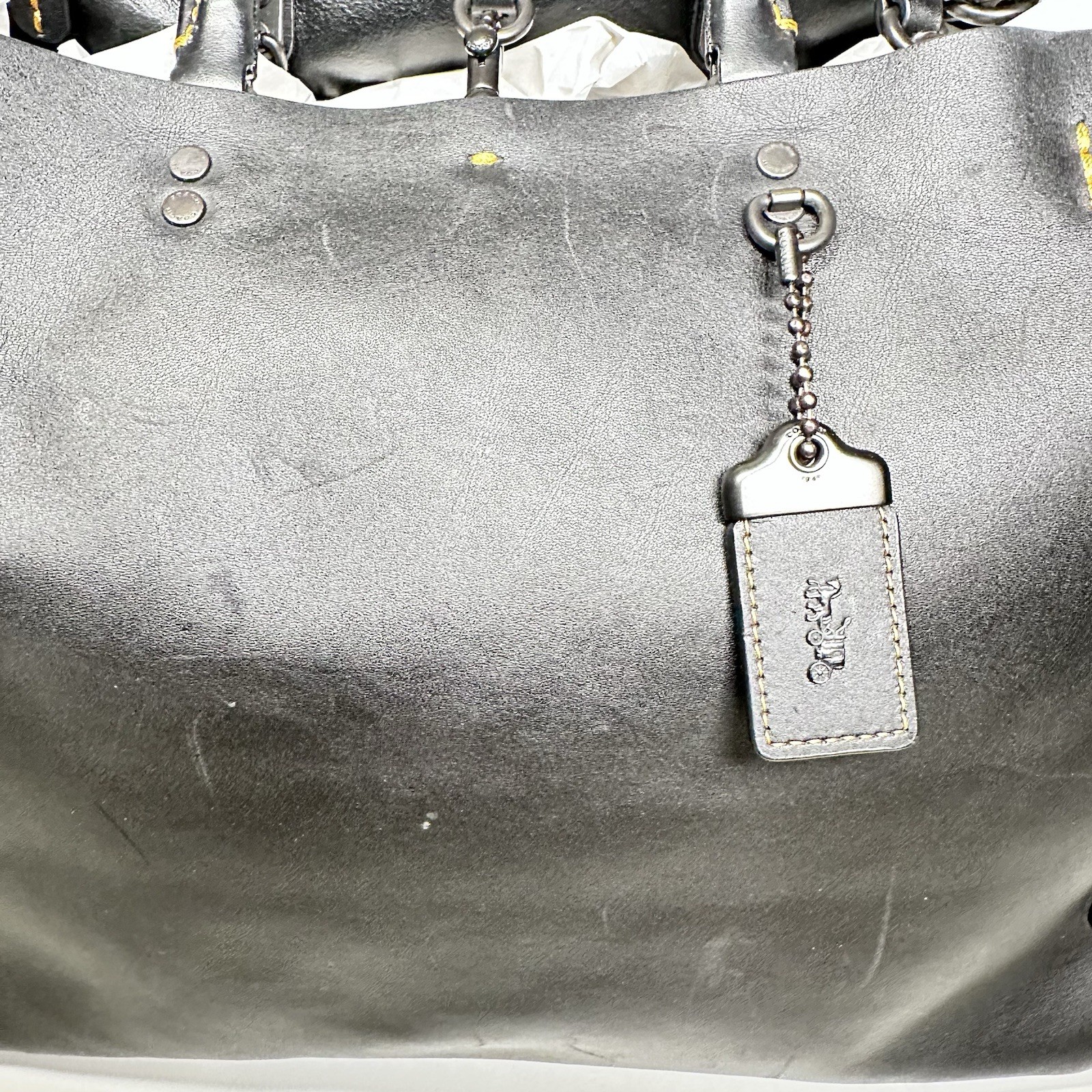 Ltd Ed COACH 1941 Rogue Tote w/ Black on Black Link Detail/ Glovetanned Leather