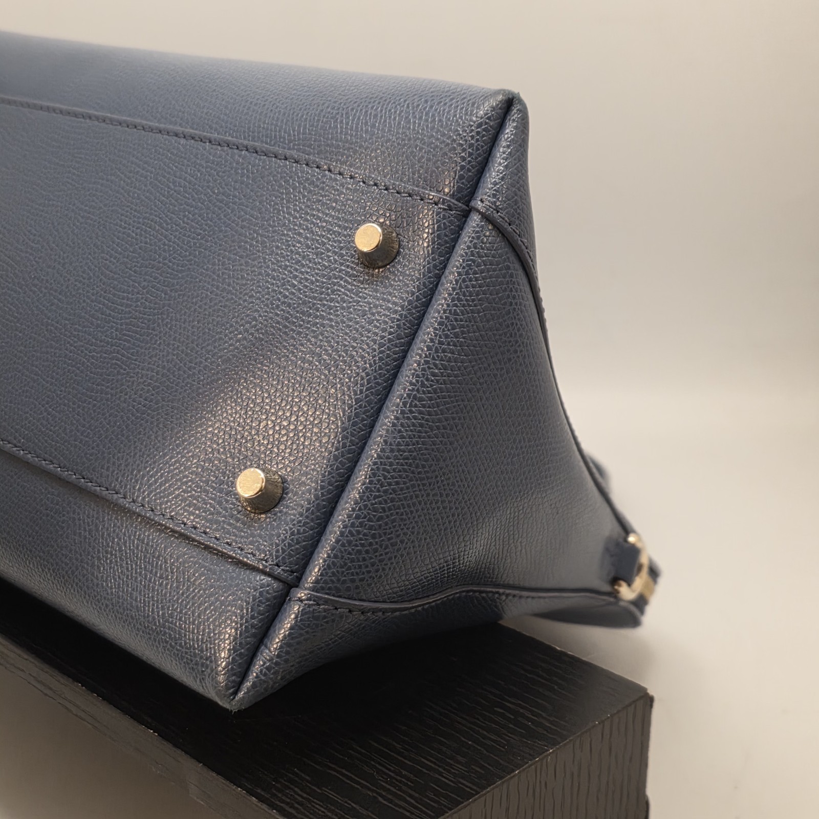 Furla Piper Dome M Satchel Crossbody Top Handle Hand Bag Leather Blue Cobalto