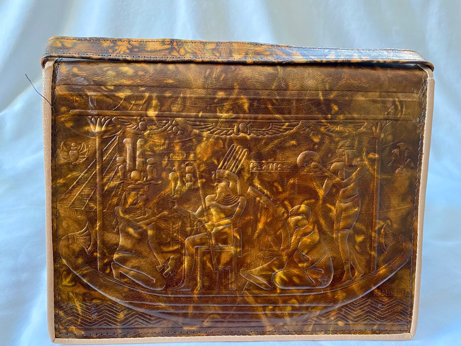 Egyptian Camel Leather Woman Purse Bag Brown Gold Isis Horus 10″ x 7.5″ #25