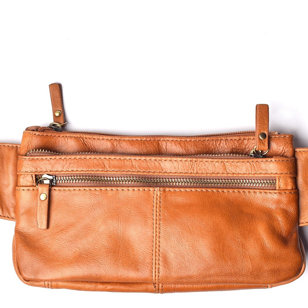 Light Brown Leather Fanny Pack Adjustable Strap Travel Hip Bum bag Purse wallet