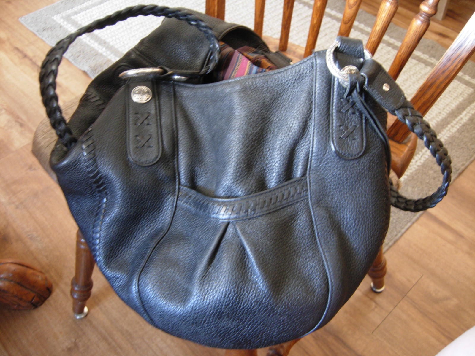 BRIGHTON Collection Black Hobo Bag Designer Purse/Shoulder Bag w/Heart CharmLQQK