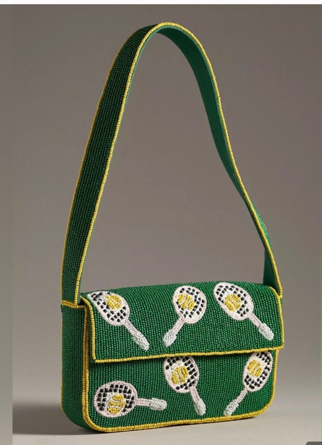 Anthropologie Fiona Beaded Bag: Icon Edition Tennis Rackets Green NWT SEALED
