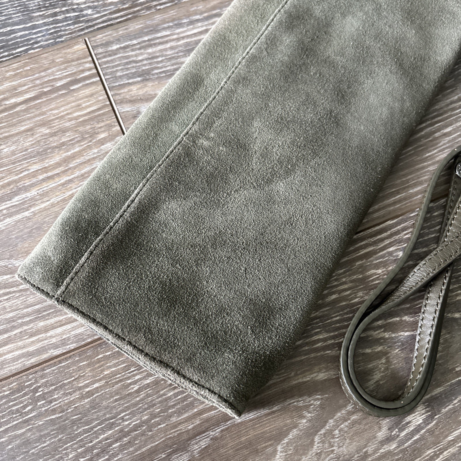 NWOT Via Spiga Olive Suede Clutch Bag Shoulder Strap 13×5 In