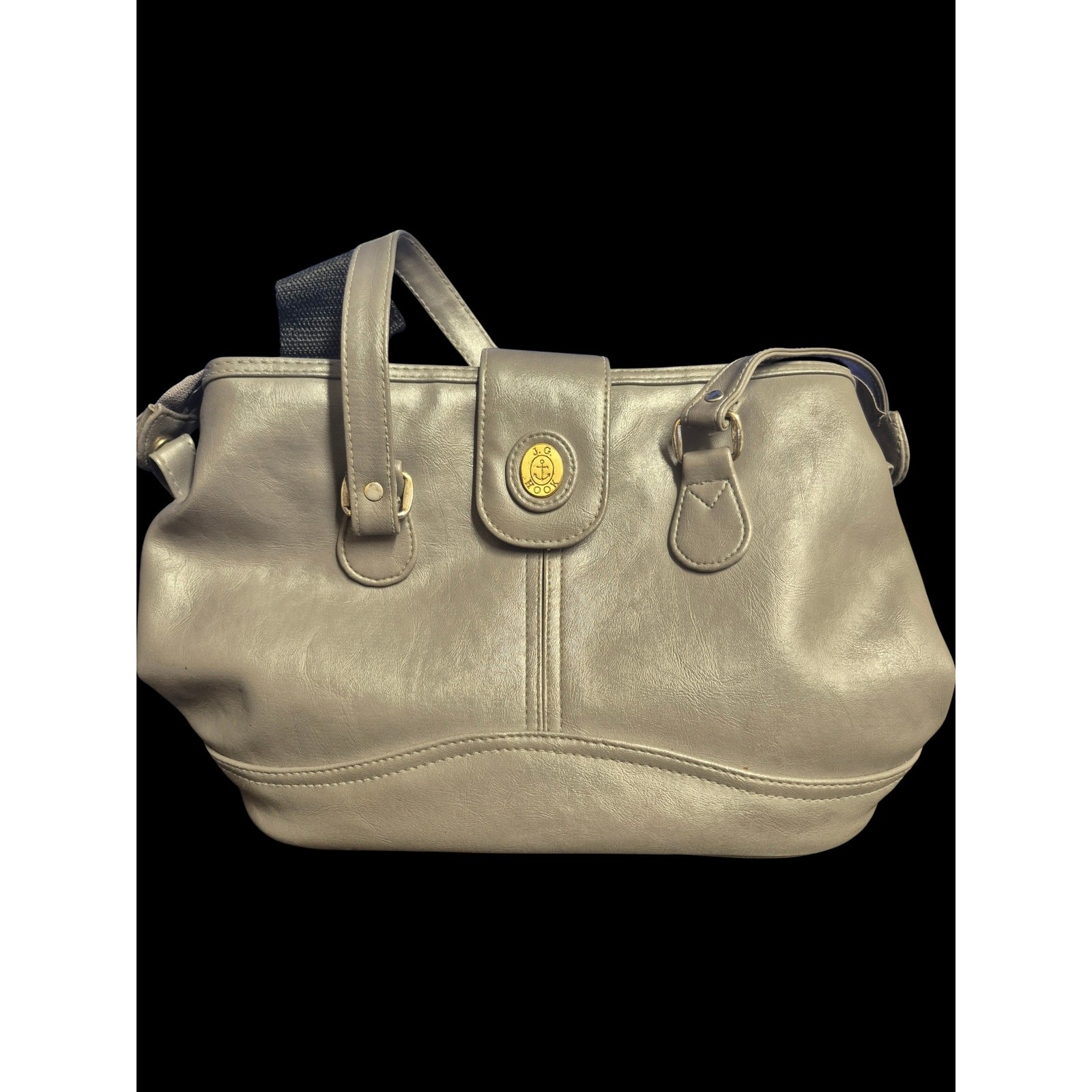 Vtg J.G. Hook Gray Faux Leather Shoulder Bag Purse Gold Tone Anchor Clasp 8284