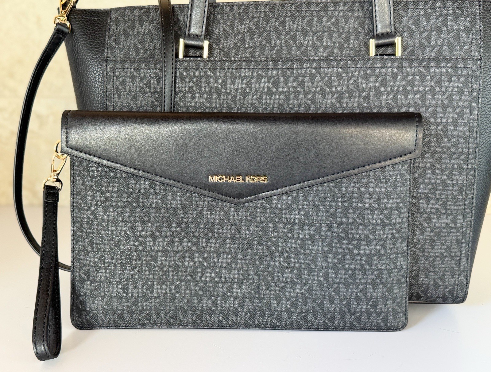 Michale Kors Maisie LG 3 in 1 Tote Shoulder Crossbody Bag + Clutch MK Black