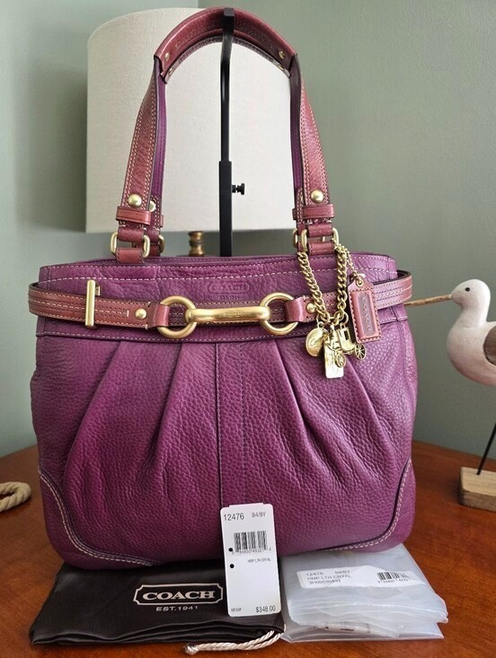 Coach 12476 Hampton Belted Carryall Purple Leather Shoulder Bag Y2K NWOT