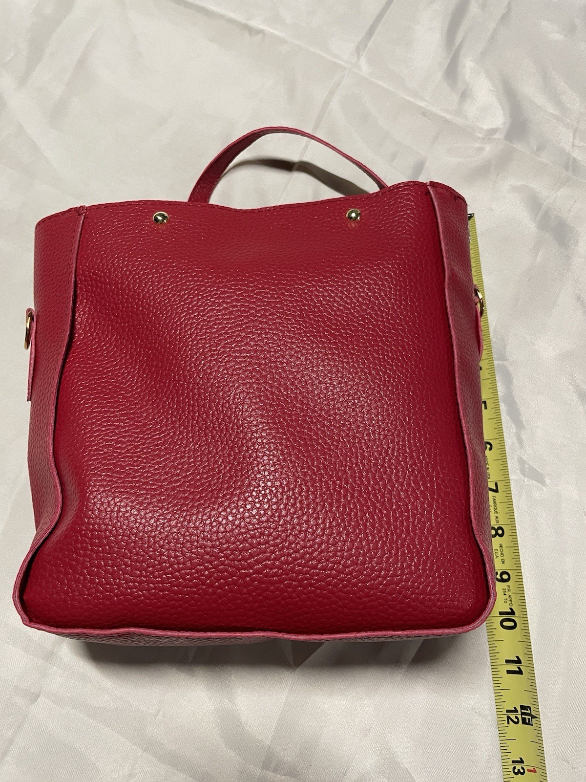 Red Solid Tote Handbag Zip Top Double Handles Gold Hardware w/ Pouch Coin Purse