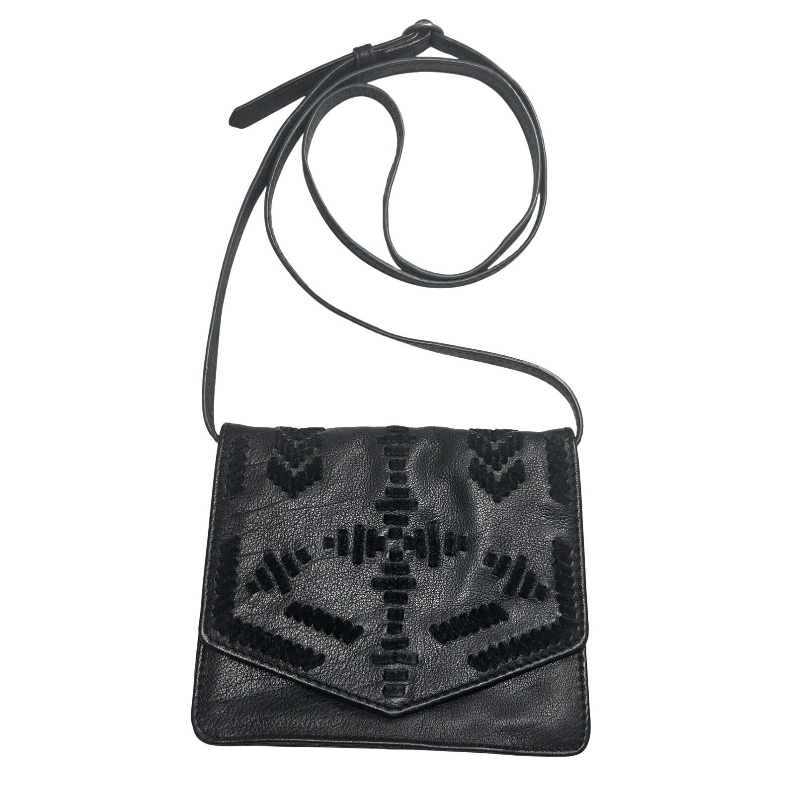 Lucky Brand Rela – Whipstitich Leather Crossbody Bag Black 6.5″x5.5″x2″