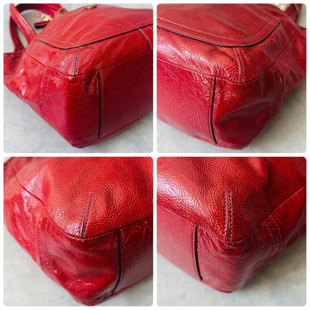 COACH Legacy Ergo Patent Leather Shoulder Bag Red 22x33x15cm Used