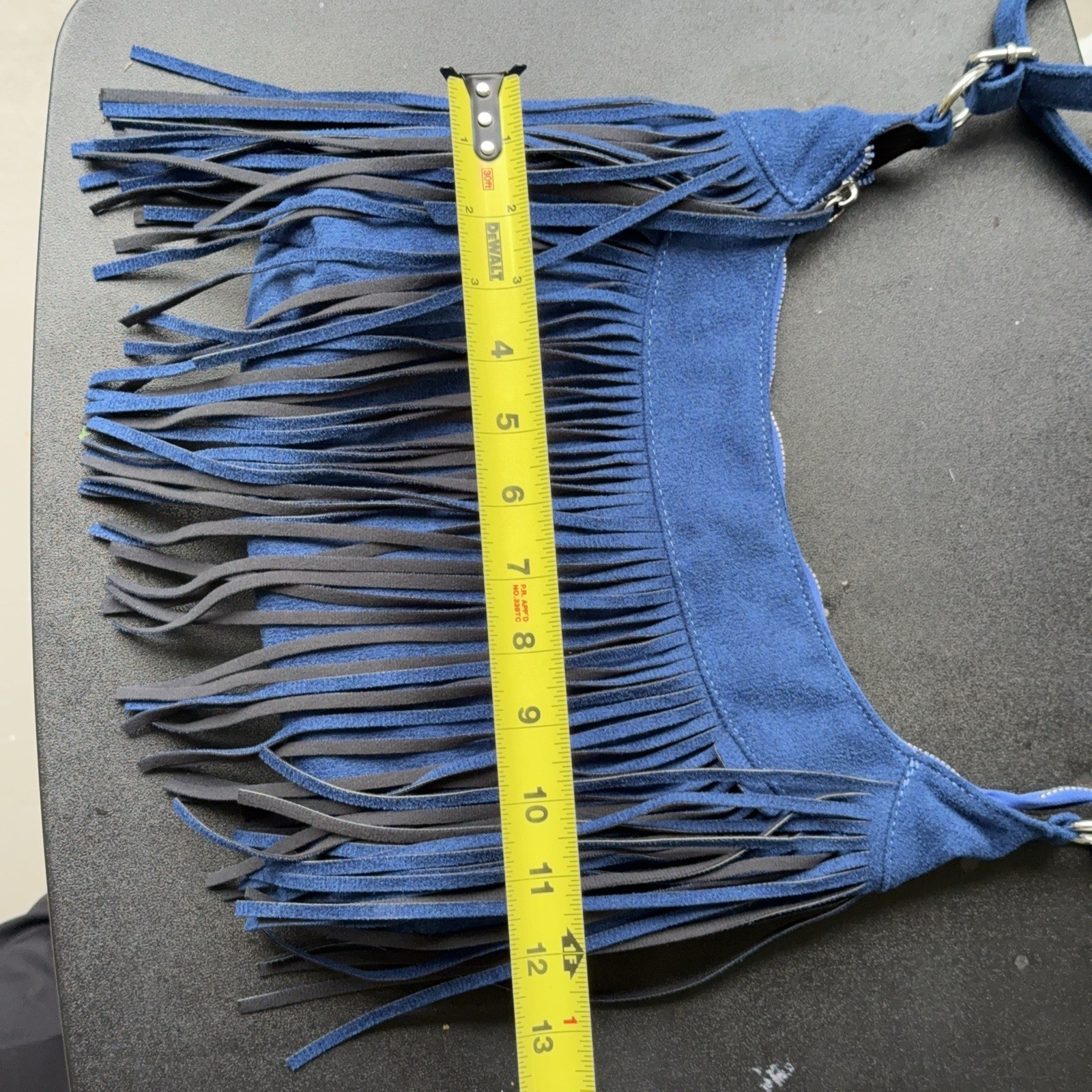 Blue Faux Suede Fringe Hobo Shoulder Bag Boho Western Festival Crossbody Style