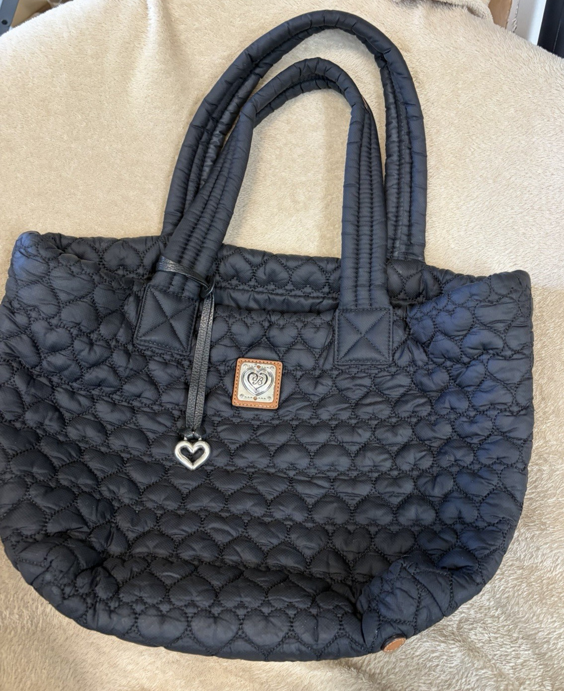 Brighton Black Large Quilted Tote Bag Heart to Heart Collection