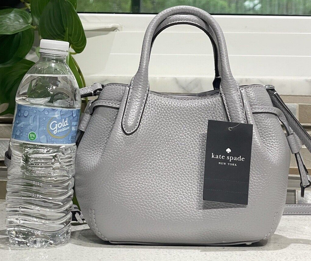 KATE SPADE DUMPLING MINI XS SATCHEL CROSSBODY BAG HOBO PURSE GRAY LEATHER SILVER