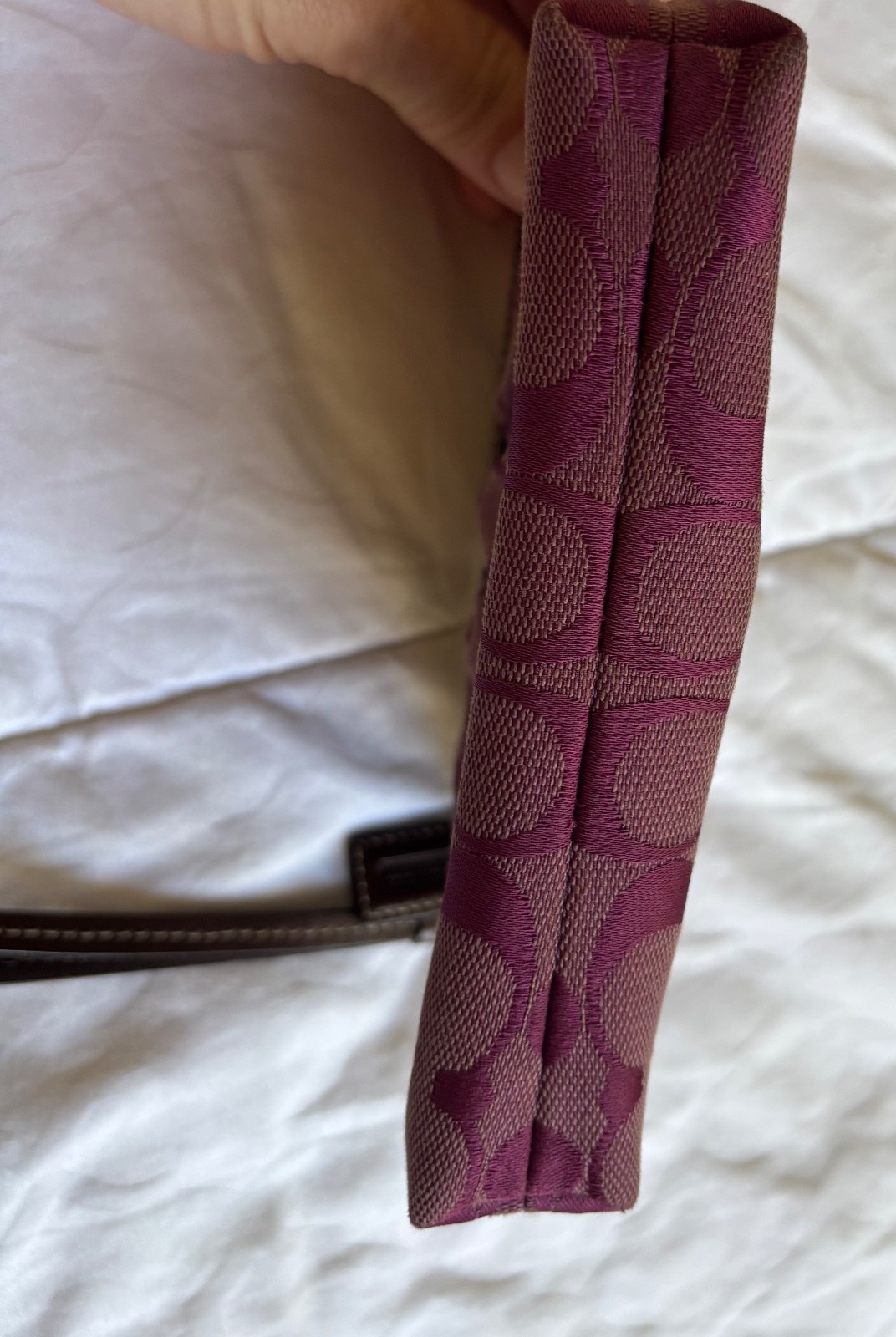 Vintage Coach Signature C Pleated Wristlet Berry Plum Brown Leather Y2K