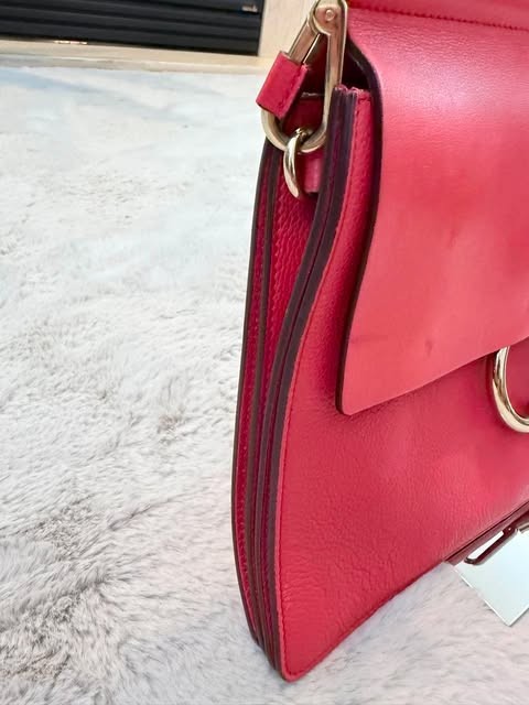 Chloe Faye Red Leather Shoulder Bag Gold Tone Chain AUTHENTIC