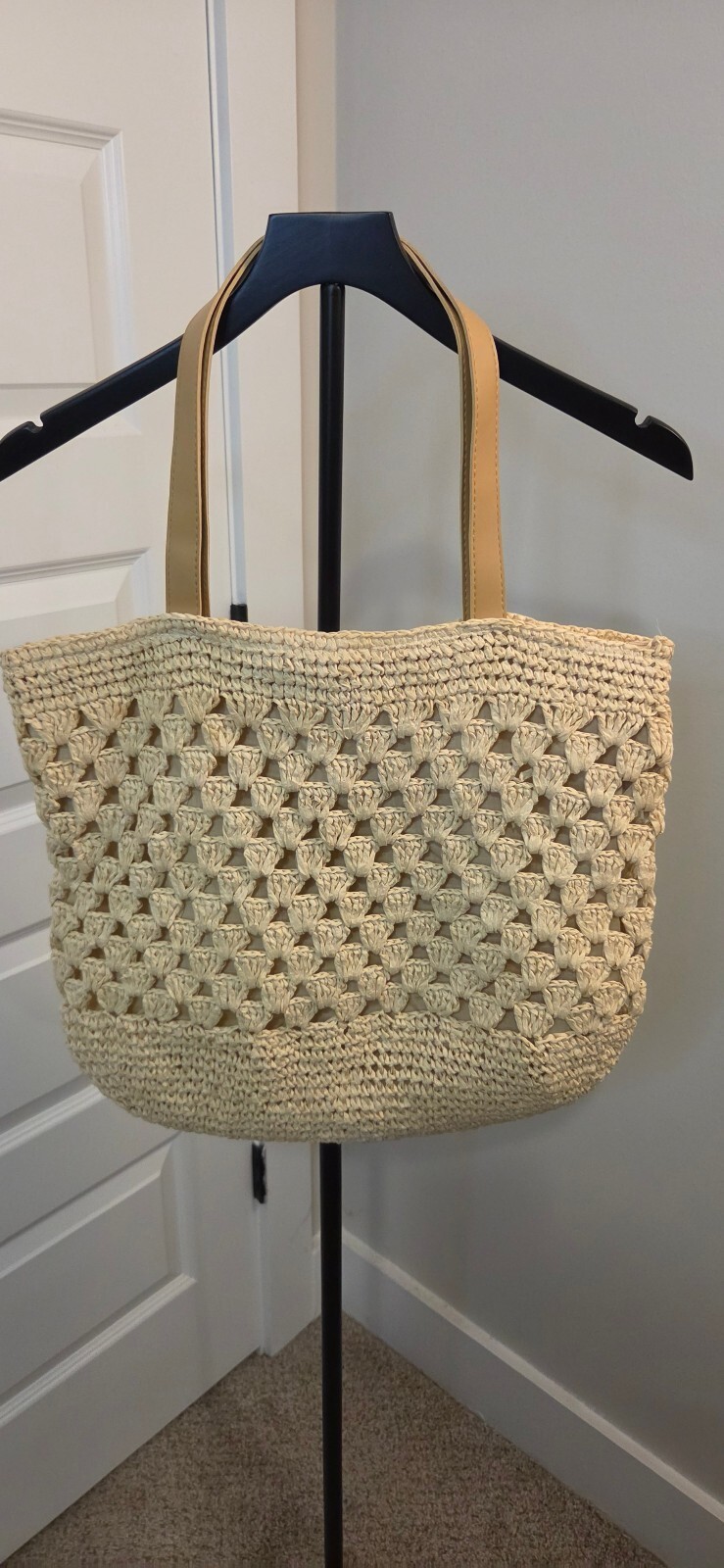 Pick Your Plum Large Handwoven Tote Bag with Faux Leather Handles