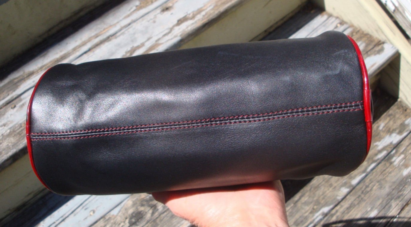 CATERINA LUCCHI Black & Red Leather Cylinder Handbag Evening Bag Purse Italy