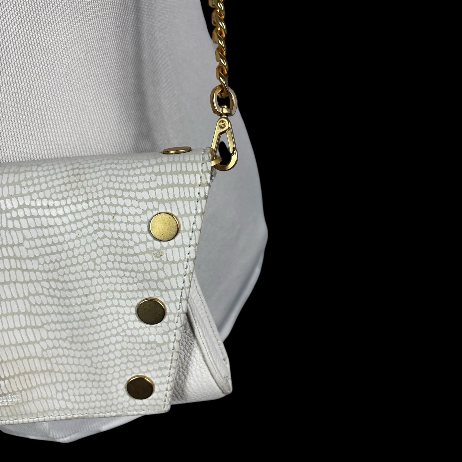 Hammitt Roger Clutch In Marshmallow Snake Leather Crossbody Studded White