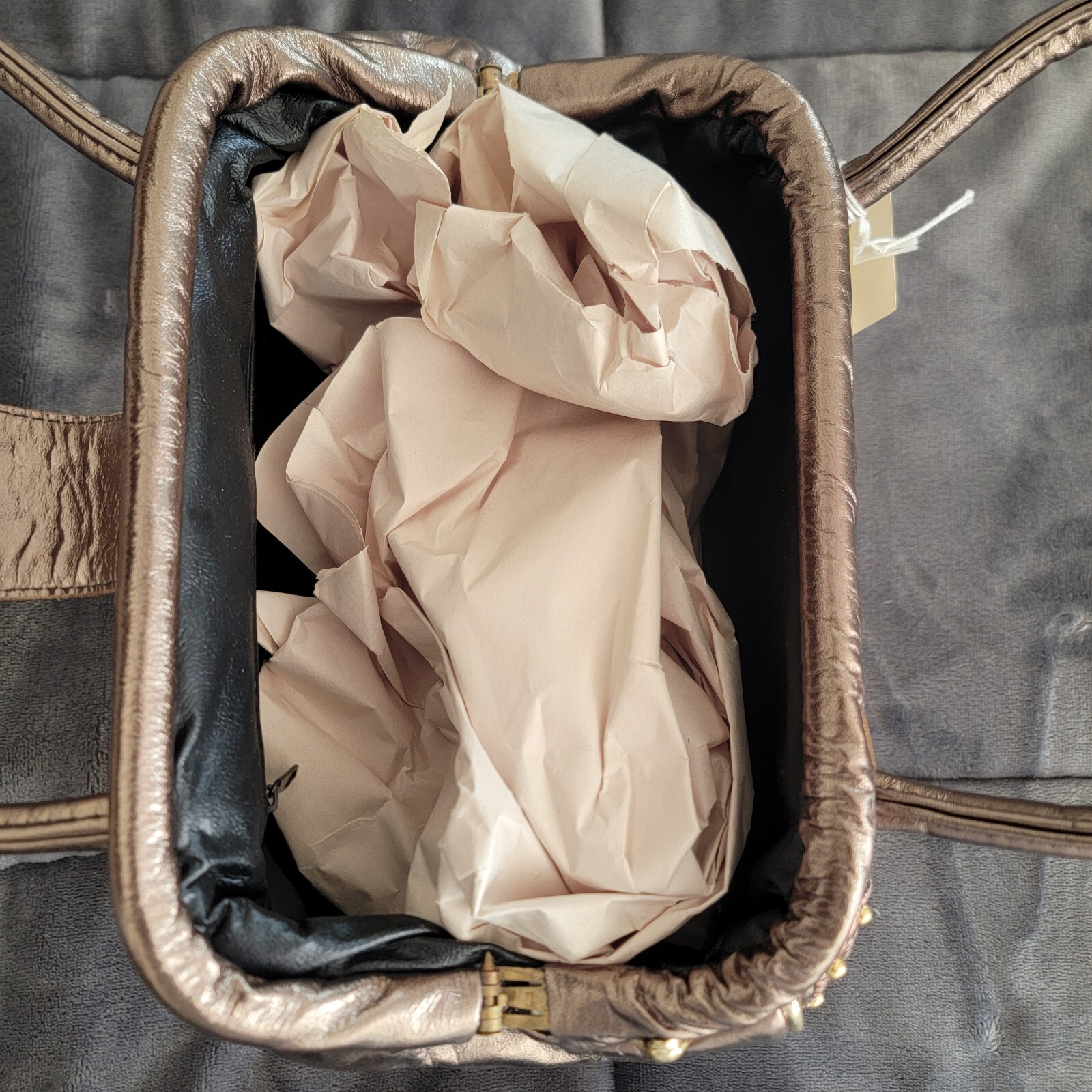 Vintage Genuine Leather Hand Bag Purse – Andre Nicole – Gold And Brown – USA