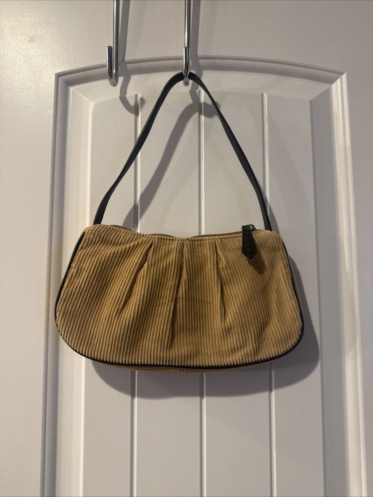 VTG J.Crew Tan Corduroy Pleated Shoulder Bag Purse Y2K Minimalist Nineties Retro