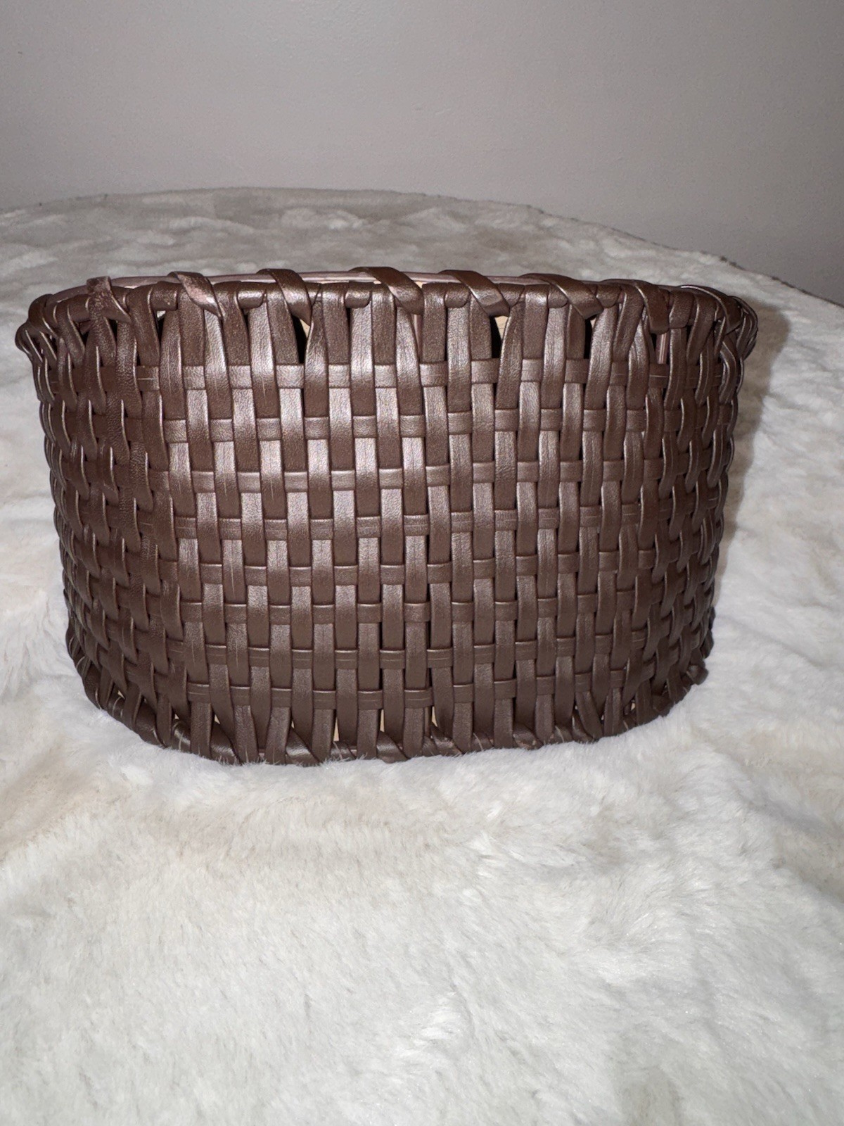 Cult Gaia Aiko Brown Leather with Whip Stitched Top Handle Bag Woven