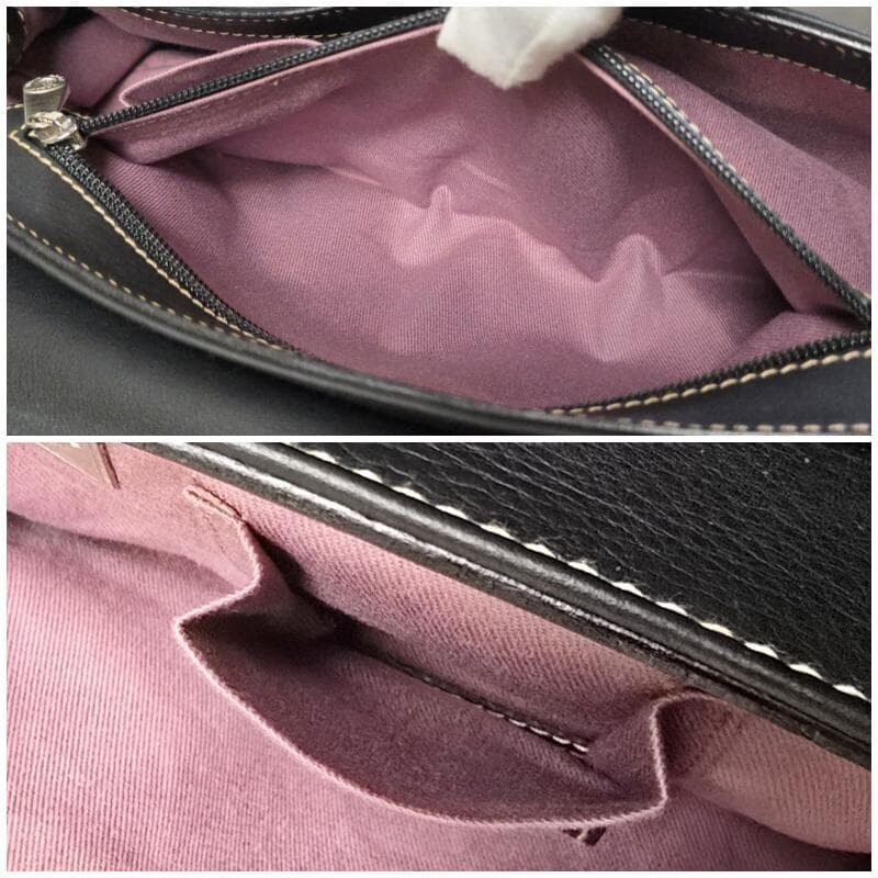 Bally Black Leather Hobo Bag Y2K Silver Hardware White Stitch Shoulder Bag