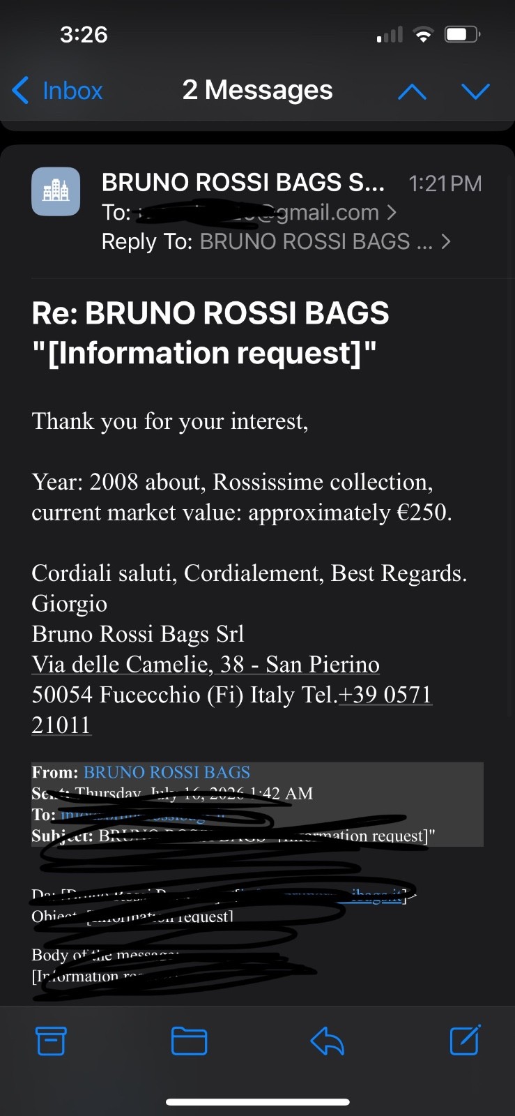 Bruno Rossi Italian leather handbag Le Rossissimo collection 2008