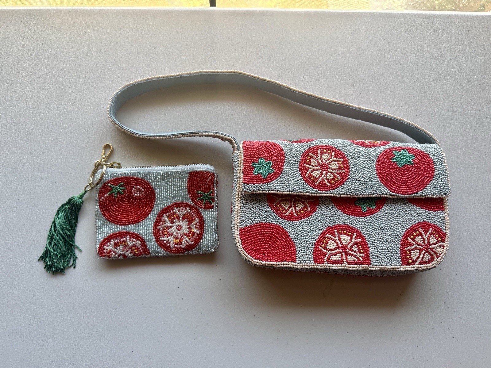 Anthropologie Maeve The Fiona Beaded Bag Wallet SET Food & Drink Edition Tomato