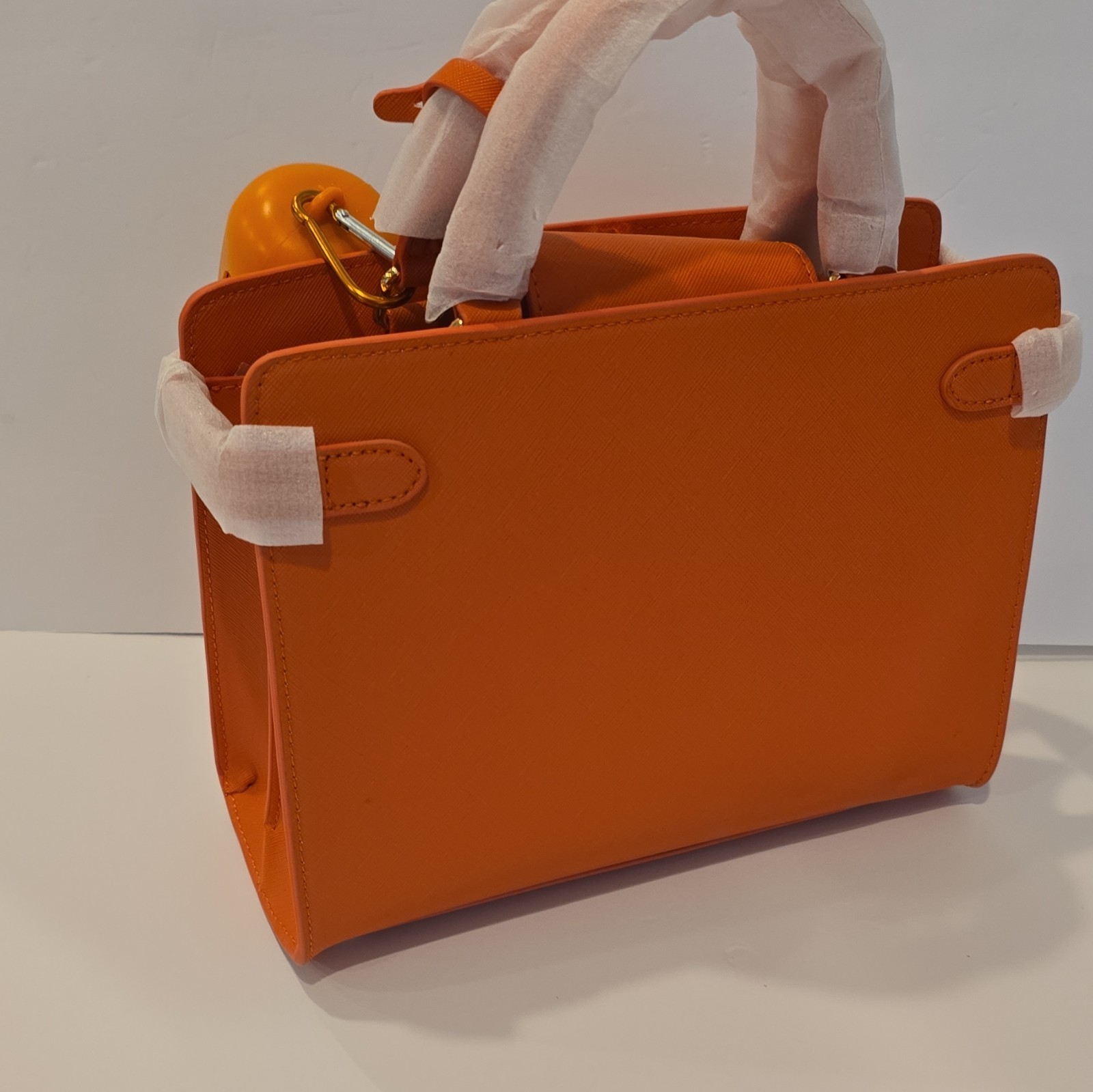 sbtpg Orange Zip Satchel Top Handle Bag w/ Bag Charm, Hangtag, Inner Pockets