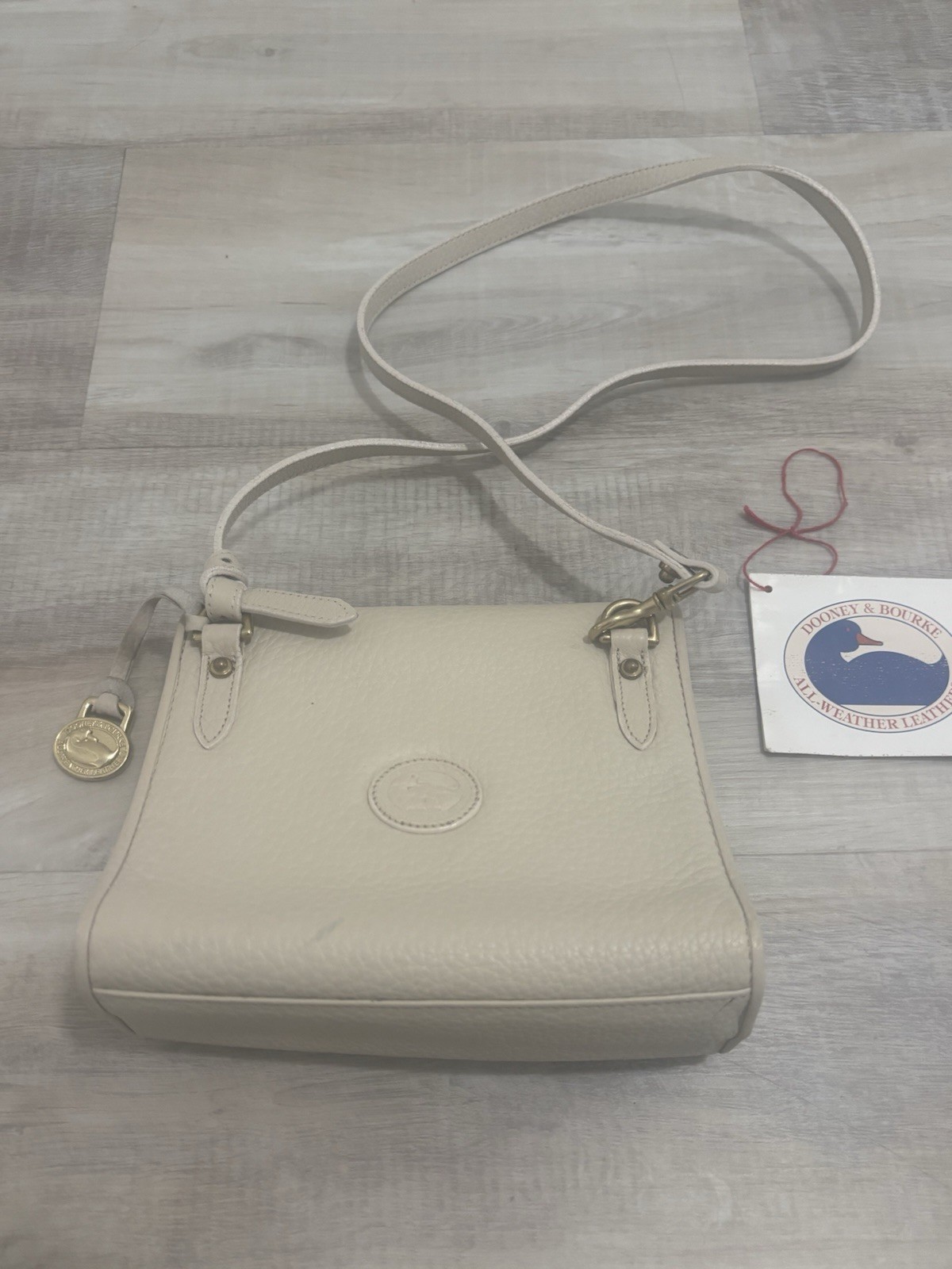 DOONEY & BOURKE Vtg Crossbody Mini Handbag, Cream Pebbled Leather, Brass Accents