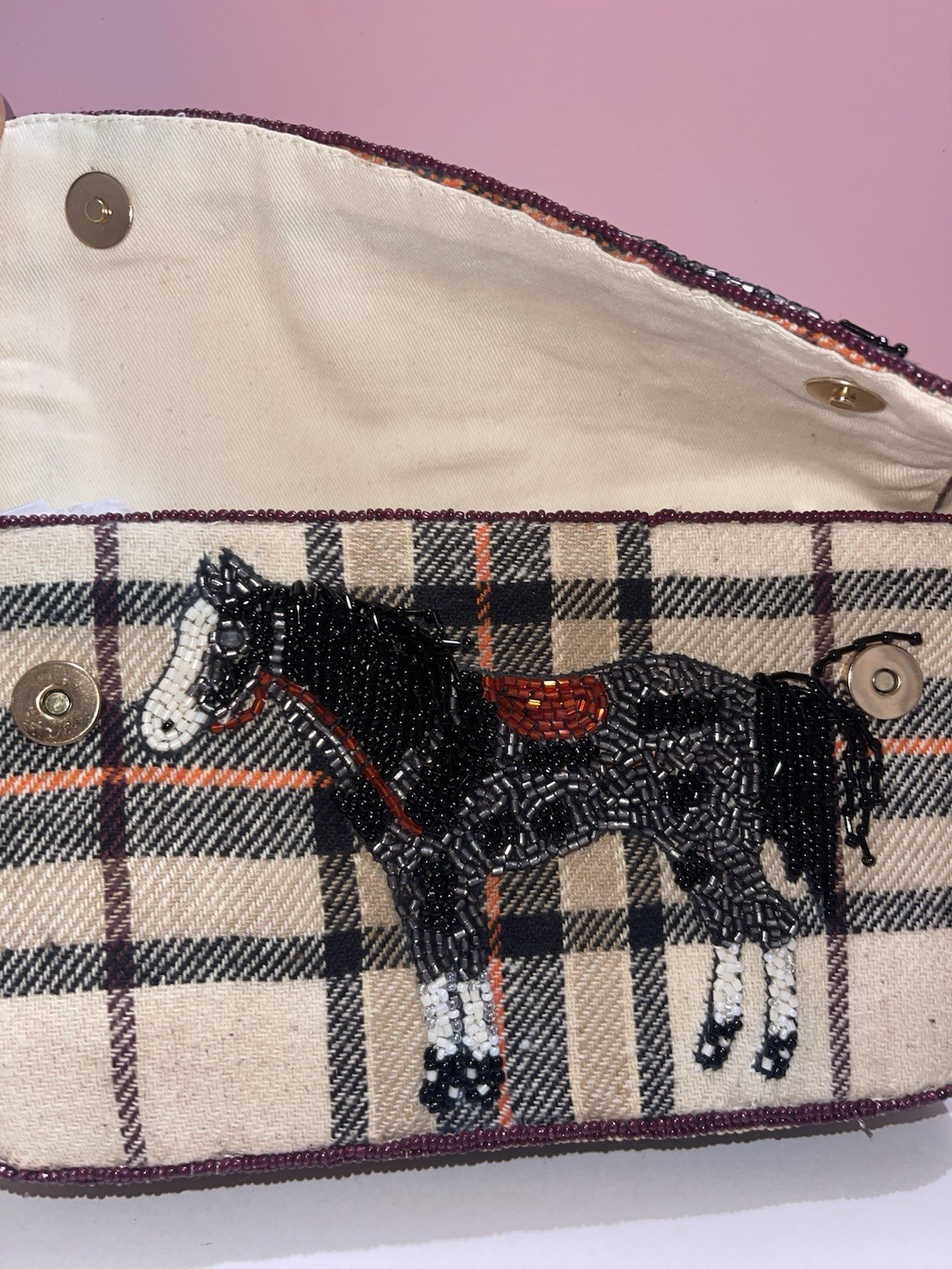 Anthropologie The Fiona Beaded Bag: Animal Edition Horse Plaid Riding Equestrian