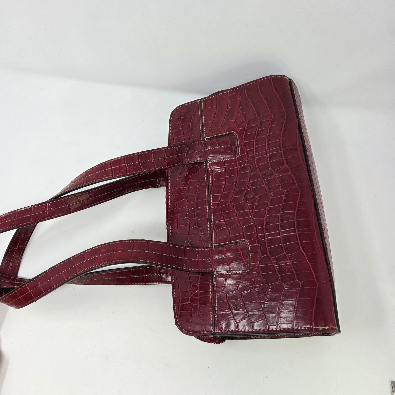 Crazy Horse Liz Claiborne Burgundy Croc Embossed Triple Compartment Shoulder Bag