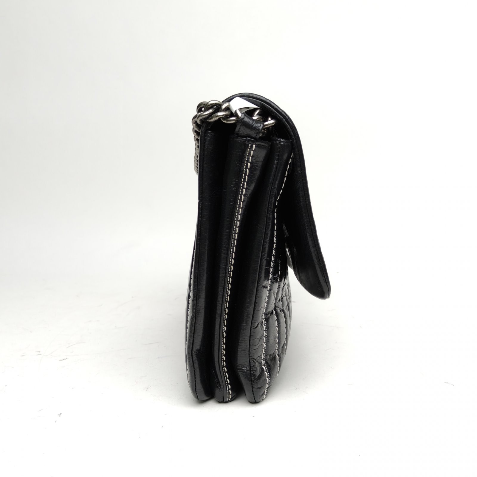 CHANEL Black Vertical Stripes Envelope Airport Bag Calfskin Crossbody Bag