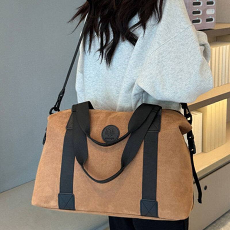 Unisex Travel Bag Storage Tote Suede Handbags Large Capacity Portable Gym Zipper