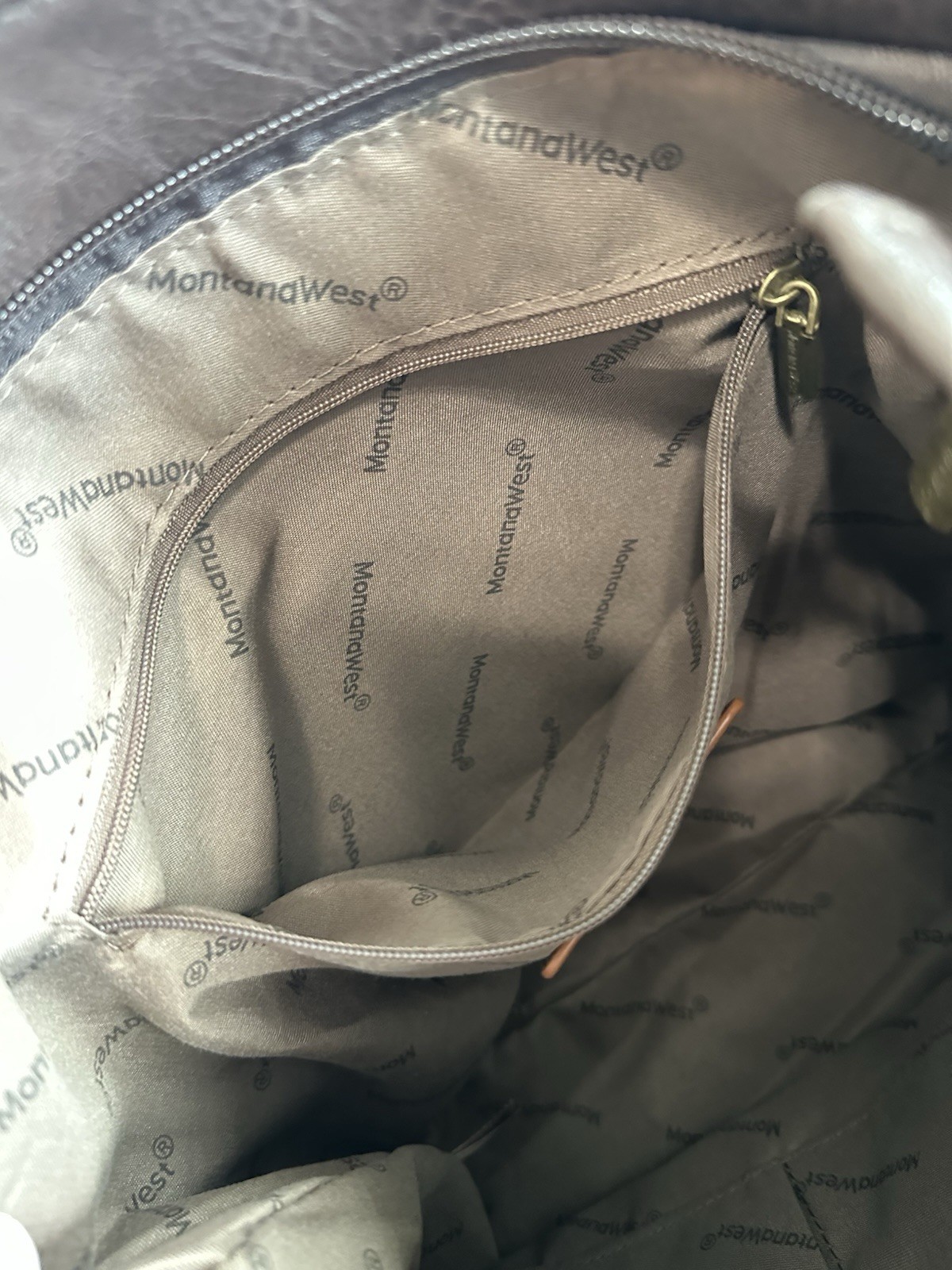 Montana West Brown Shoulder Bag, Zip Closure, Gold Hardware, Inner/Outer Pockets