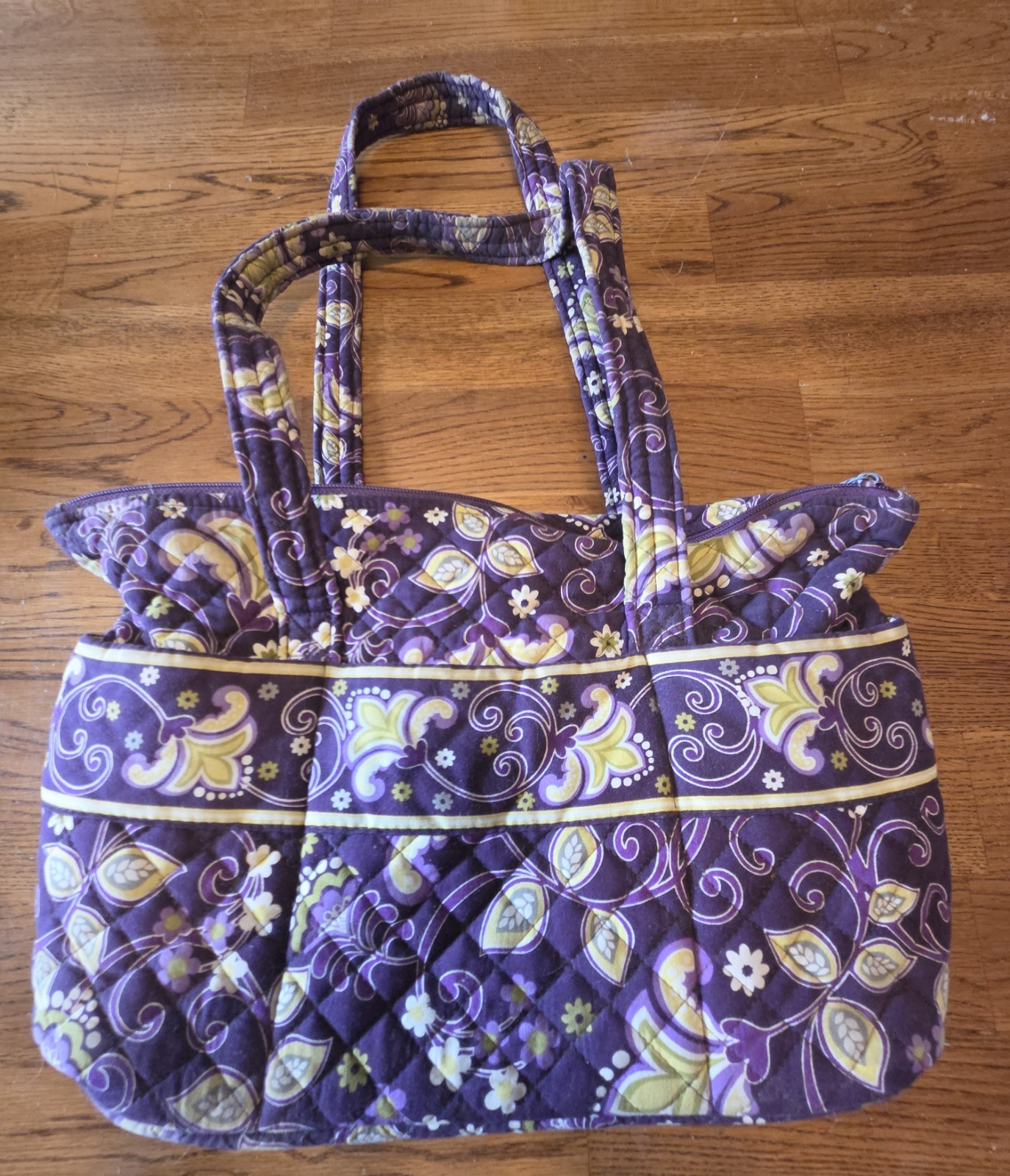 Stephanie Dawn Purple Yellow White Quilted Floral Shoulder Bag with Zip Closure