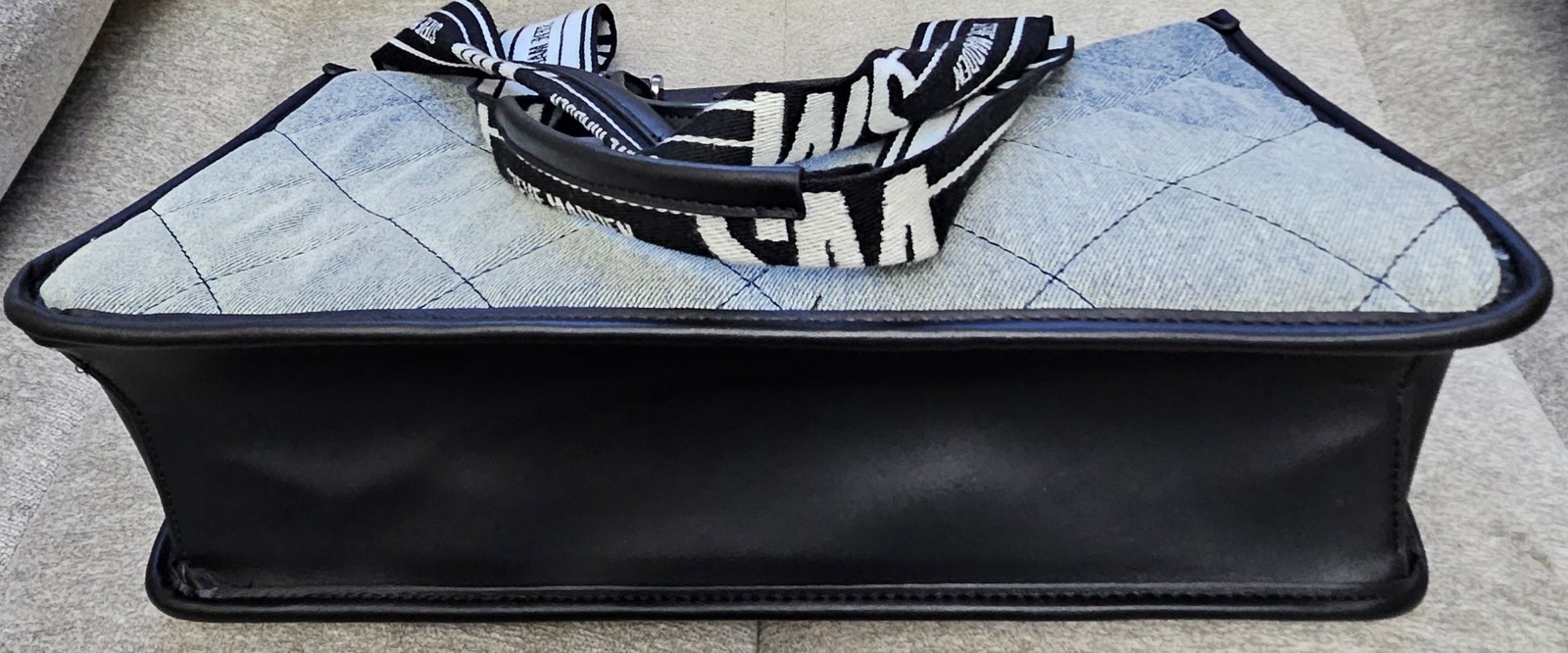 Steve Madden Denim Quilted Tote Shoulder Bag Blue Black Double Handle Purse